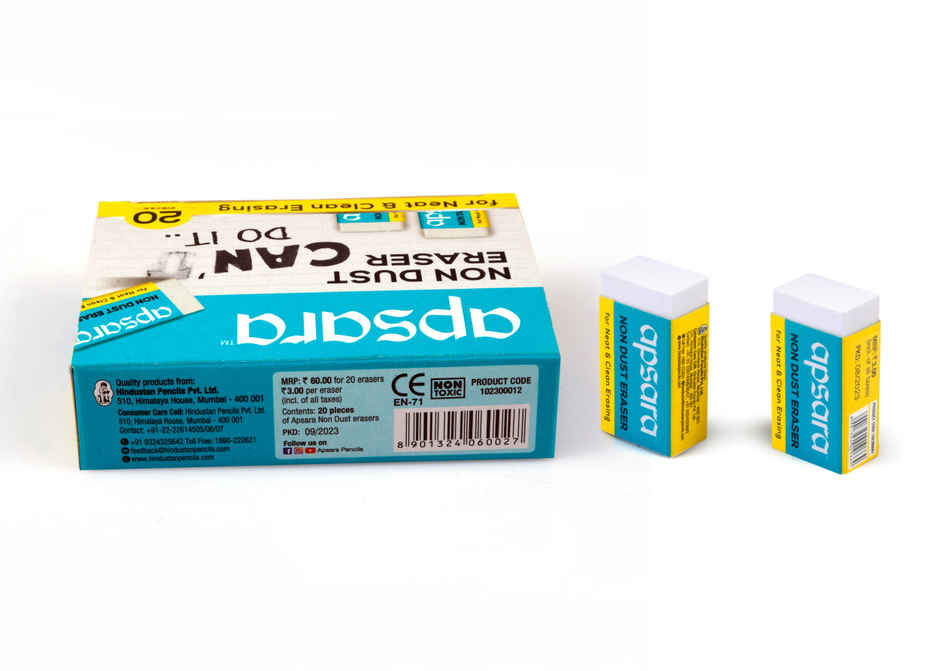 Apsara Non Dust Eraser - Clean and Smooth Erasing | Pack of 20