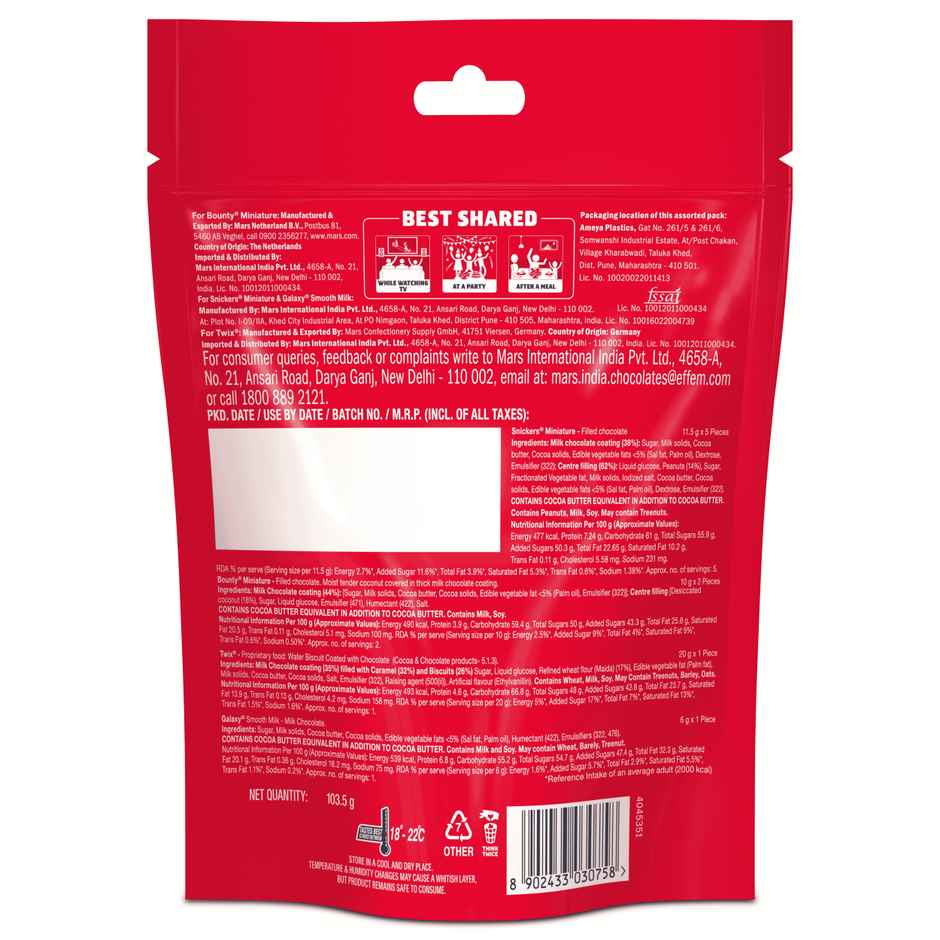 Snickers Best Of Our Minis Chocolate Gift Tin (133g) & Snickers Best Of Minis Assorted Chocolates  (103.5g) & Snickers Best Of Minis Assorted Valentine Chocolate Pack (1pc) Combo