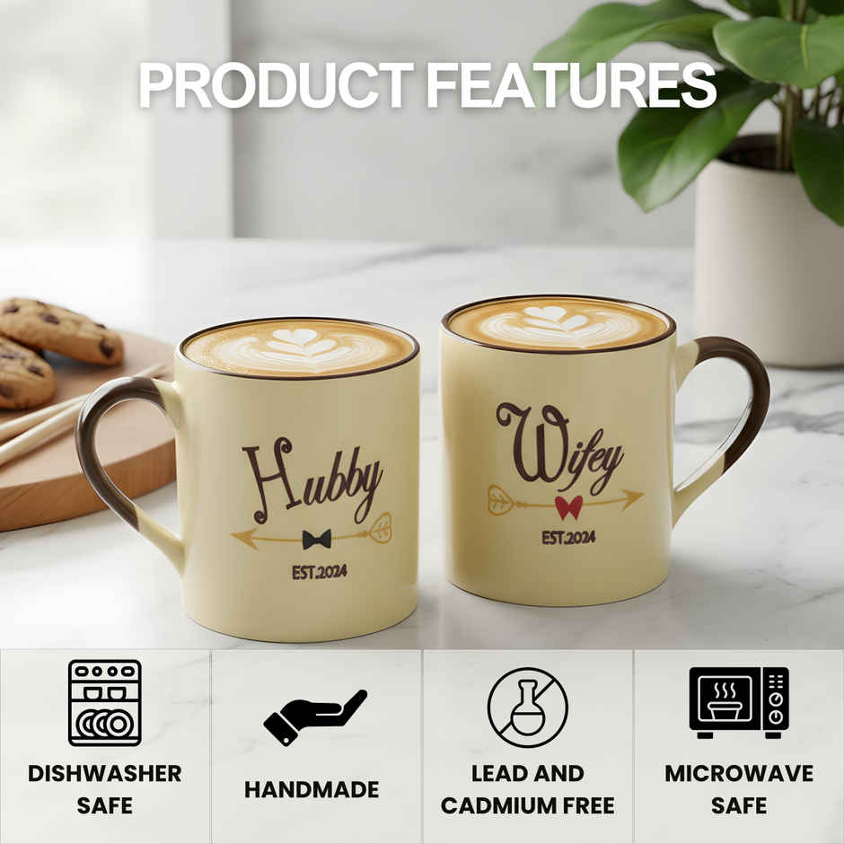 SAFFRON Hubby Wifey Couple Coffee Mug Gift for Husband Wife Anniversary Valentine