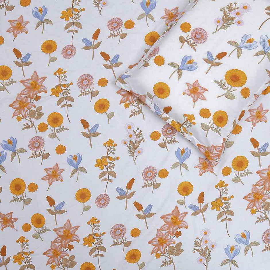 Status Value Single Floral Bedsheet | 59 x 79 in | White