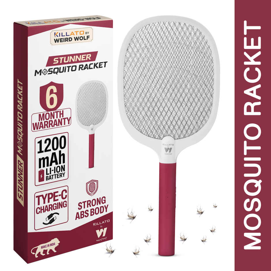 Killato Weird Wolf Heavy Duty Rechargeable Mosquito Racket Bat | Maroon