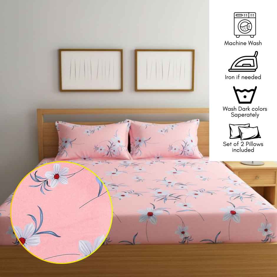 Status Double Microfibre Floral Bedsheet | Pink | 91 x 83 in