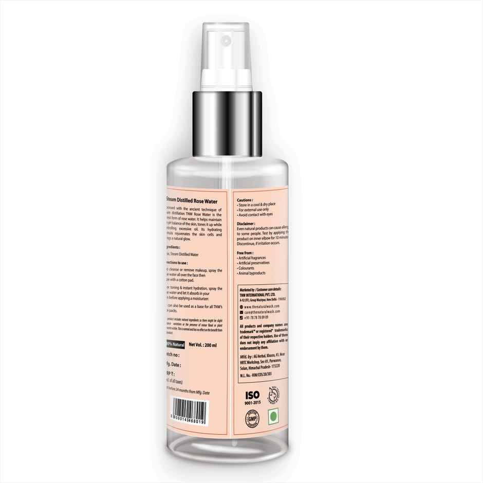 TNW The Natural Wash 100% Steam Distilled Rose Water Face Toner Spray, Make Up Remover & Hydration