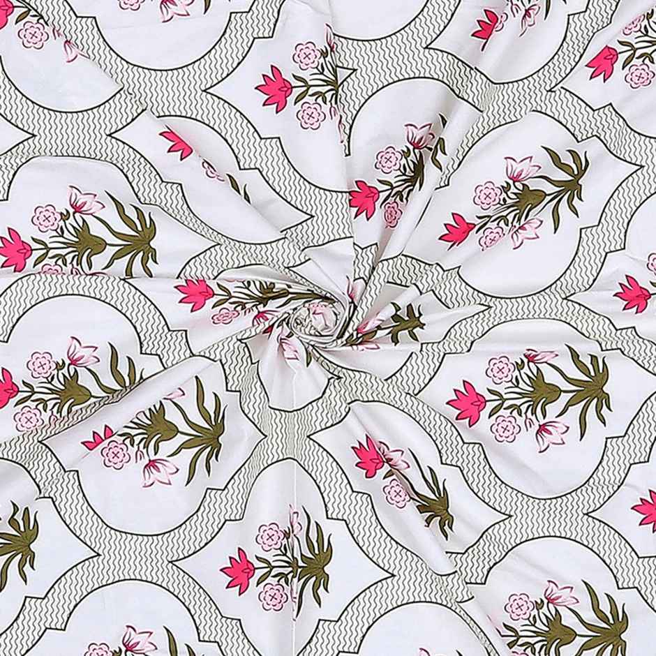 Status Value Double Floral Jaipur Bedsheet | 79 x 87 in | White