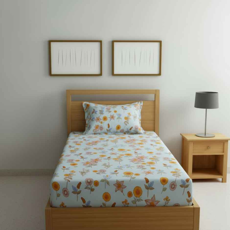 Status Value Single Floral Bedsheet | 59 x 79 in | White