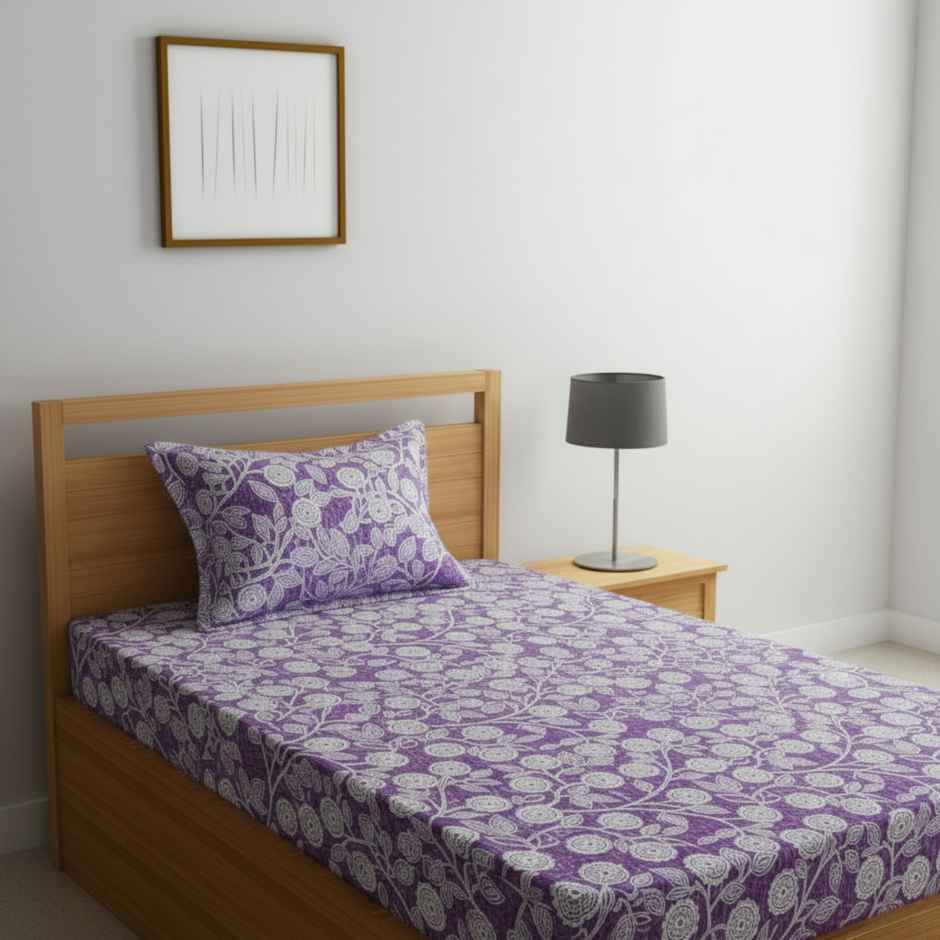 Status Value Single Dandelions Cotton Floral Bedsheet | 59 x 79 in | Purple