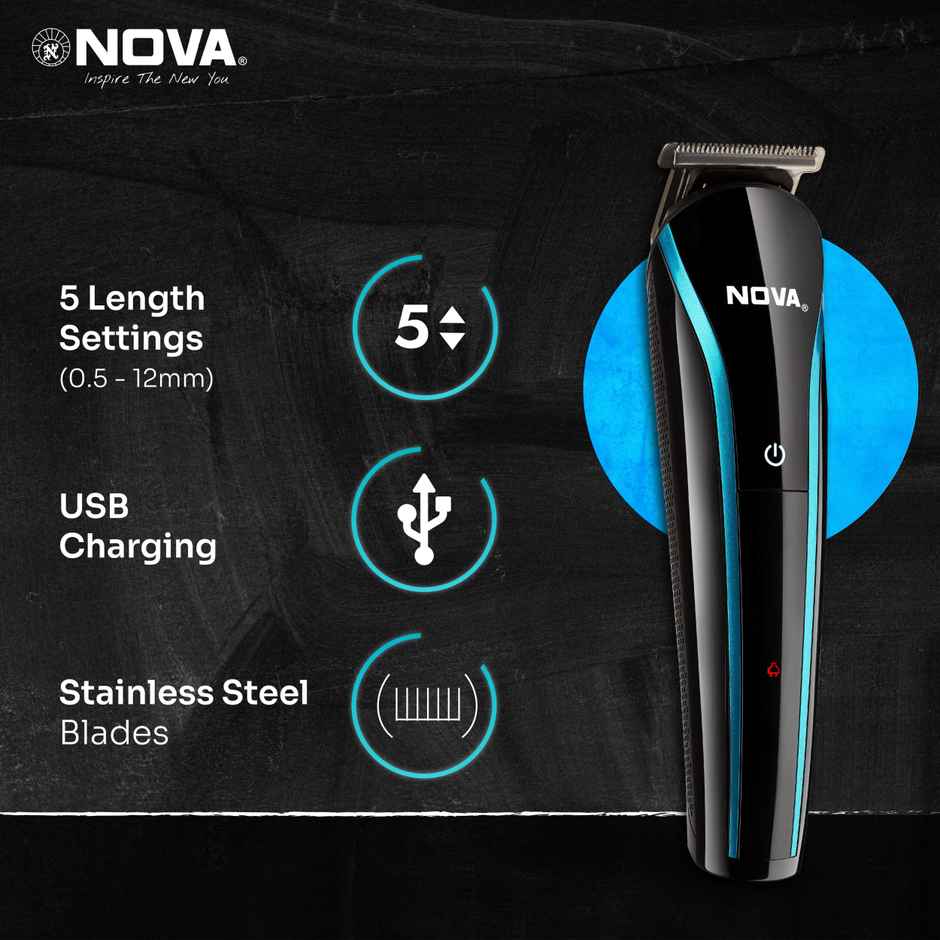 Nova Nht 1073-00 Usb Trimmer 60 Min Runtime 5 Length Settings (Black, Blue)