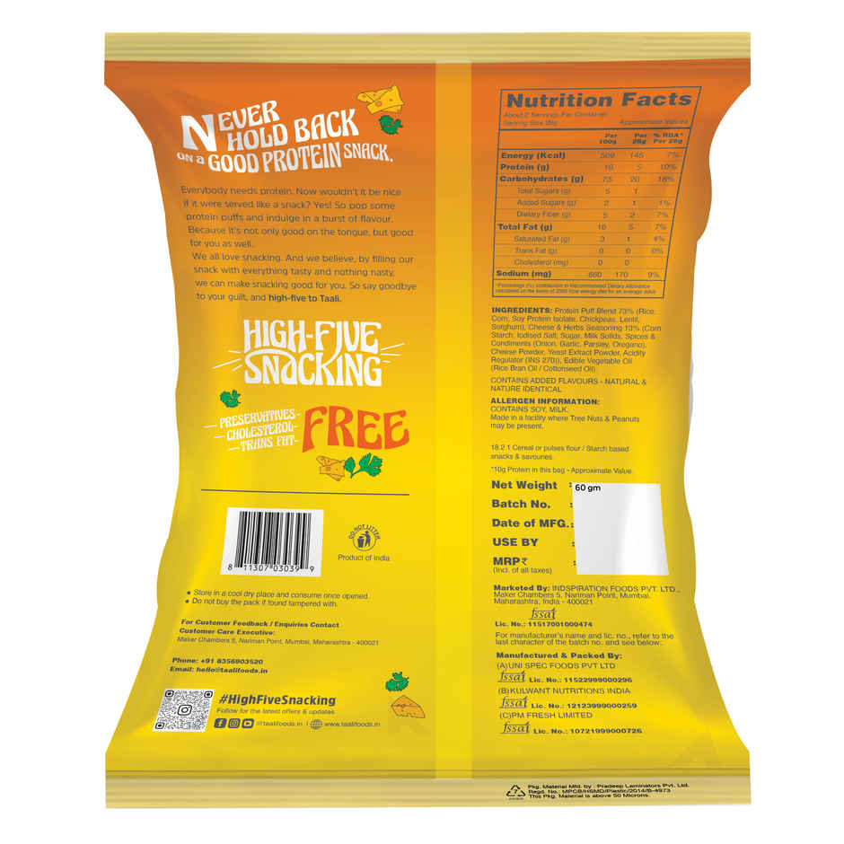 Taali Roasted Protein Puffs| Cheese & Herbs| Protein Rich, No Maida| Cheeseballs Combo