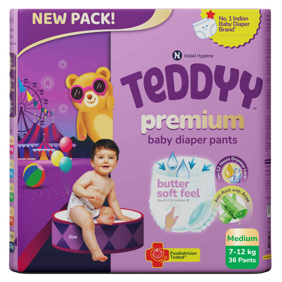 Teddyy Baby Diaper Premium Pants Medium | 7-12 kg | 36 Counts
