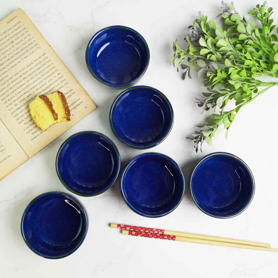 Capsicum Pattern Ceramic Bowl Set | Ocean Blue - 150 ml