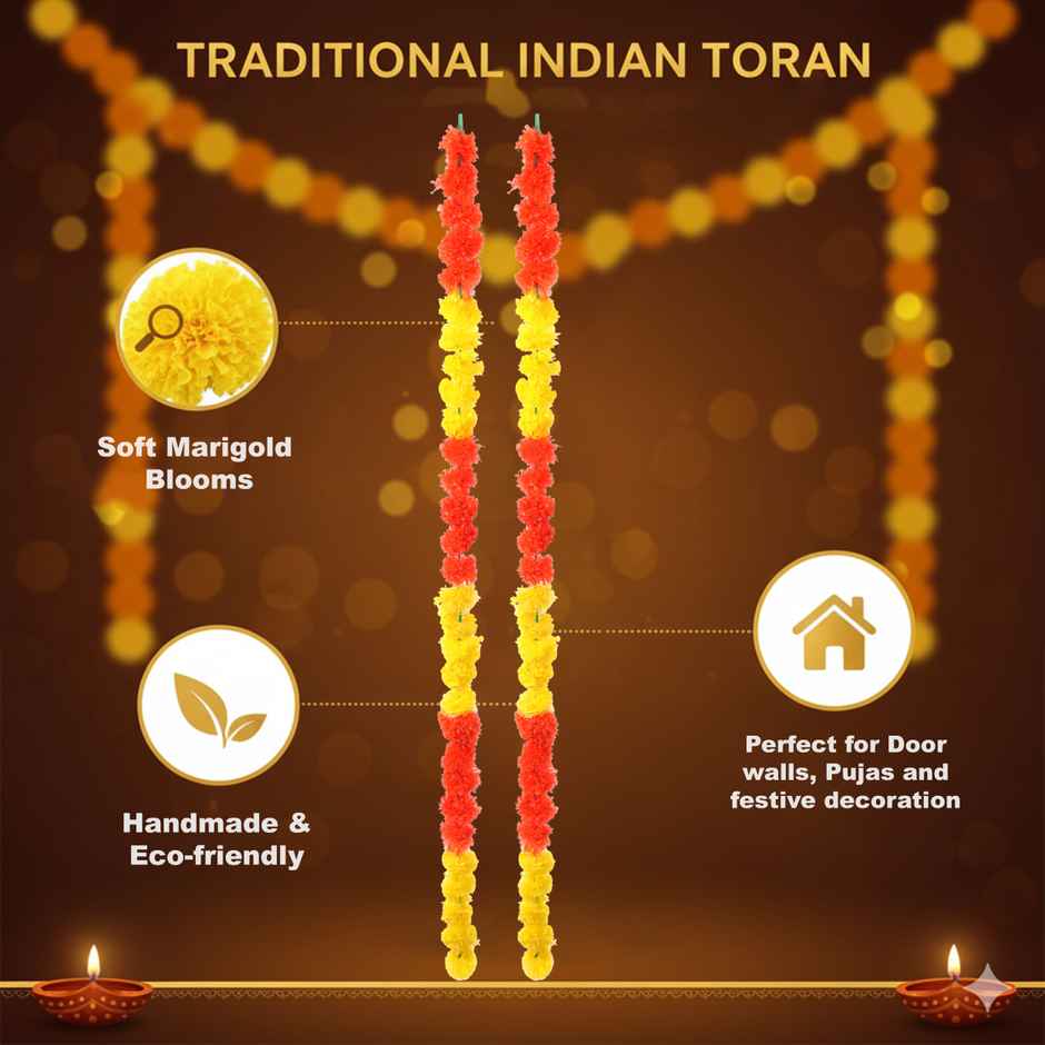 Flower String Bandhanwar | Marigold Paper Design | Yellow & Orange | 2 pcs | Mangal Bhawan