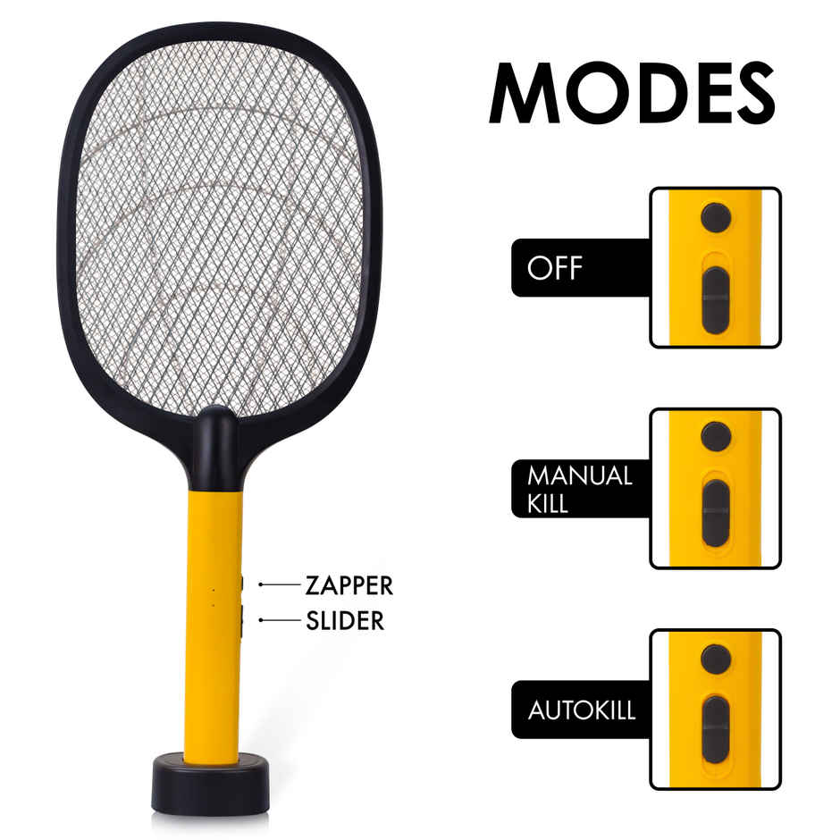 Killato Weird Wolf 2 In 1 Uv Light Mosquito Bat Racket Usb Type-C Charging, (Yellow-Black)