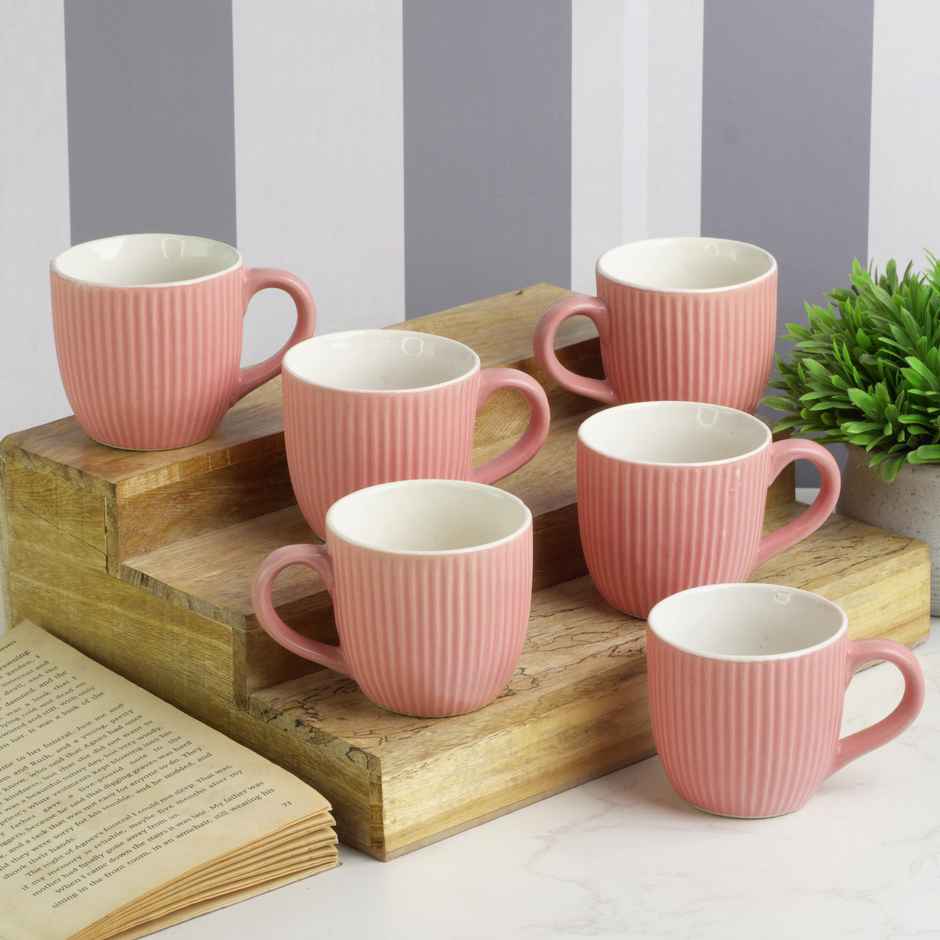 Saffron Ribbed Ceramic Cups | Blush Pink - 200 ml