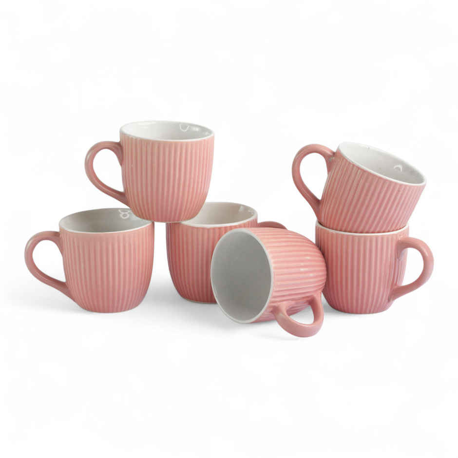 Saffron Ribbed Ceramic Cups | Blush Pink - 200 ml