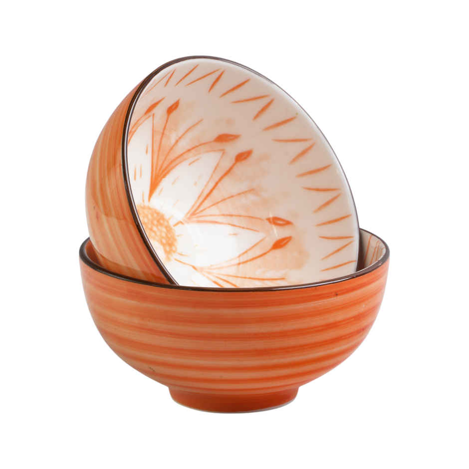 Capsicum Sunrise Pattern Ceramic Bowl Set | Orange - 350 ml