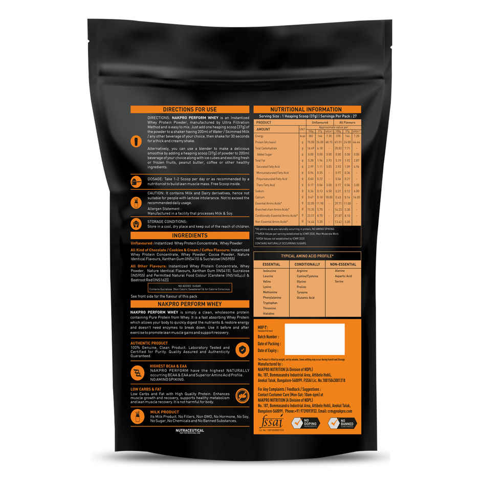 Nakpro Perform Whey Protein Concentrate Vanilla 24G Protein 5.3G Bcaa