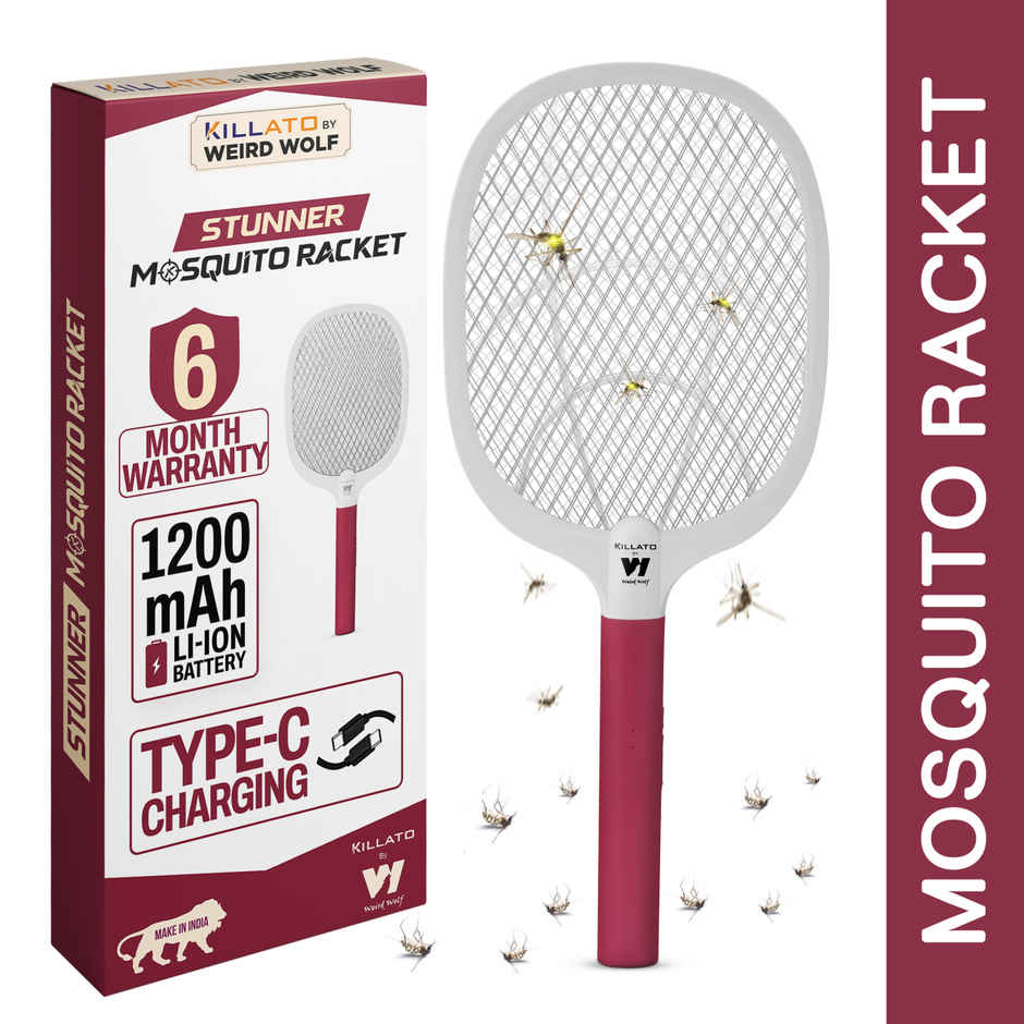 Killato Weird Wolf Heavy Duty Rechargeable Mosquito Racket Bat | Maroon