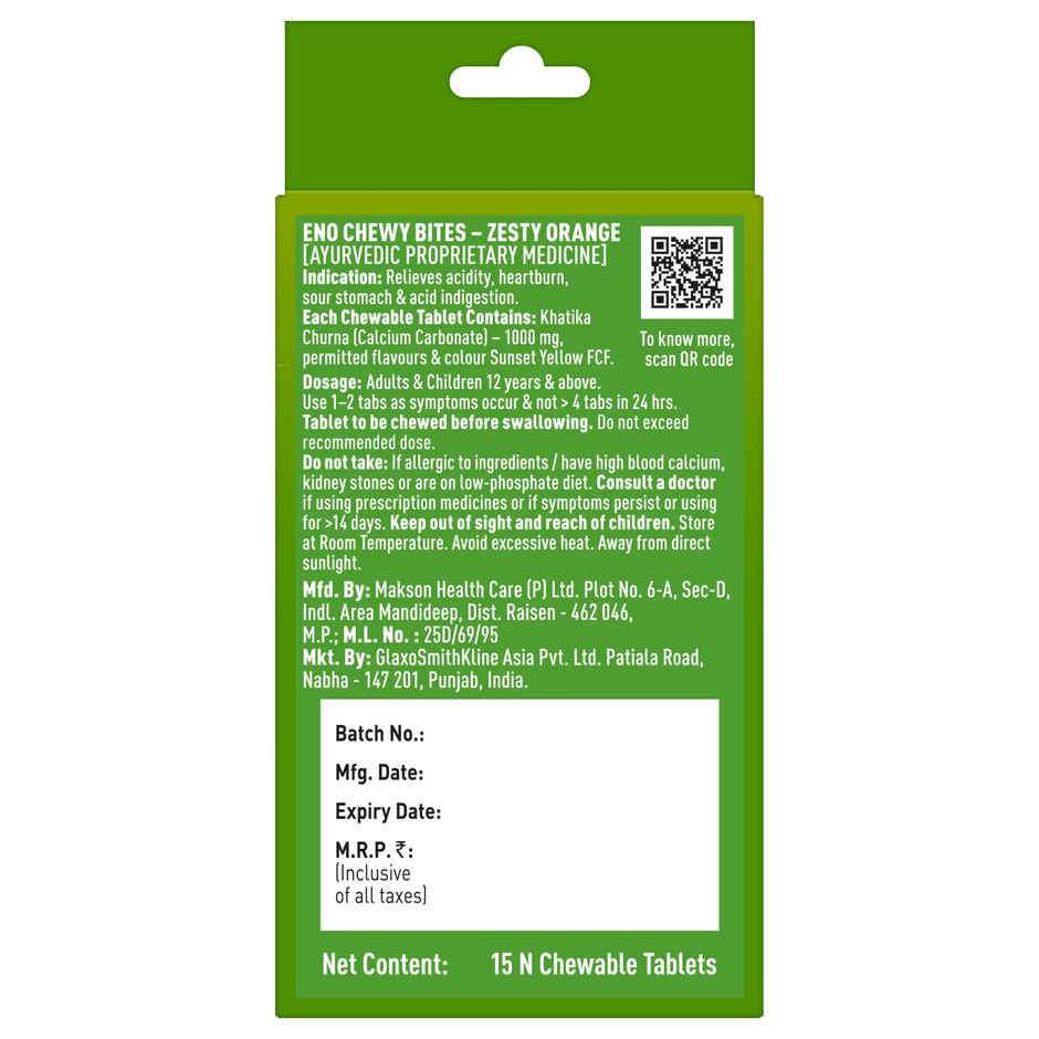 ENO Chewy Bites Tasty Chewable Antacid For Gentle Effective Relief From Acidity Orange Flavour