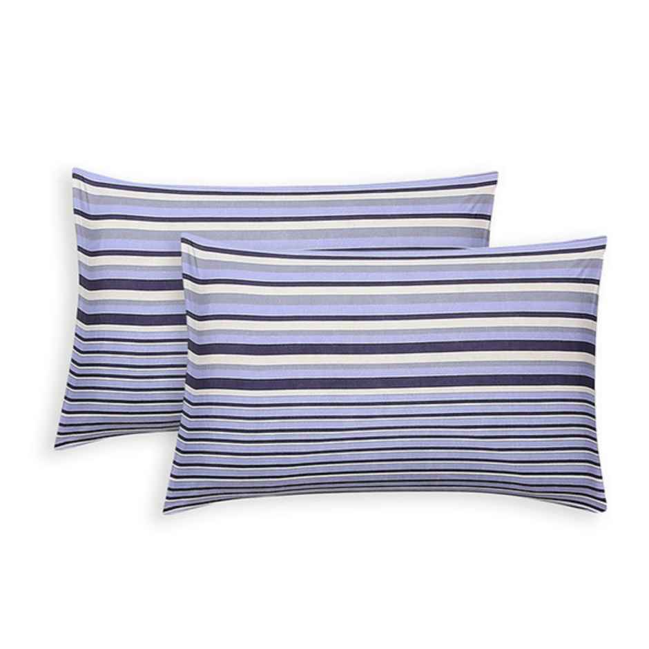 Status Value Double Multi Stripe Cotton Bedsheet | 79 x 87 in | Blue and Orange