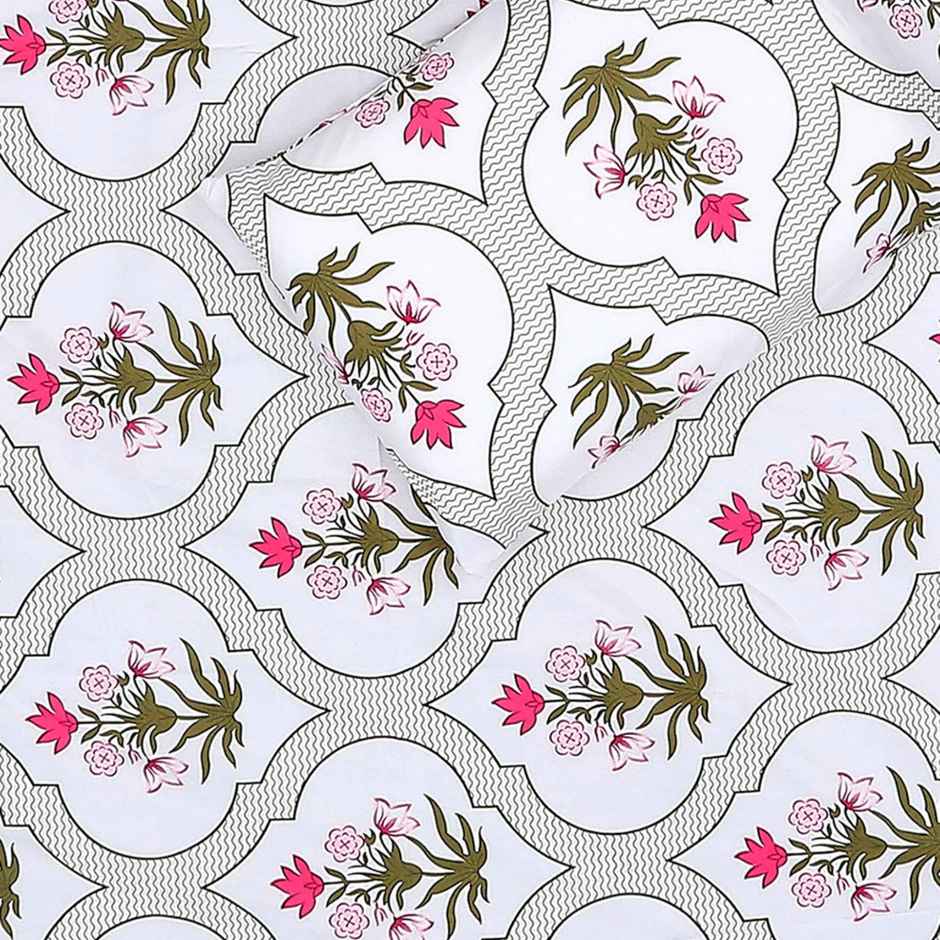 Status Value Double Floral Jaipur Bedsheet | White