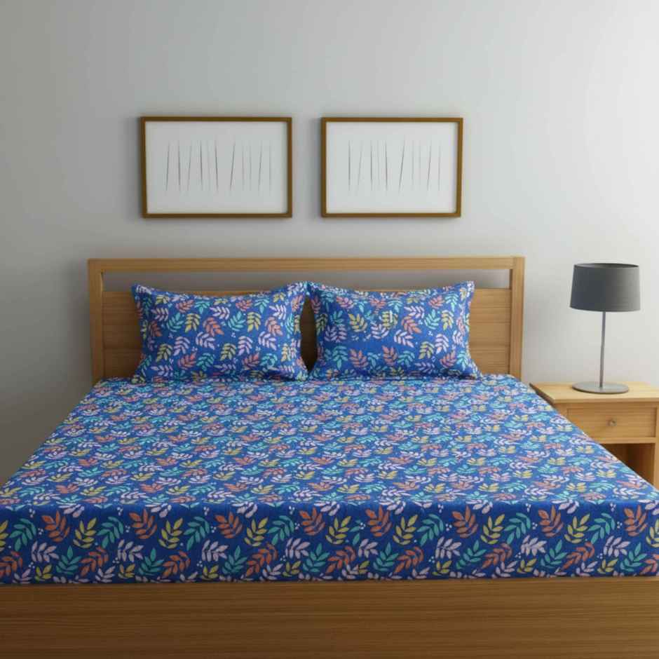 Status Value Double Cotton Floral Bedsheet | Blue