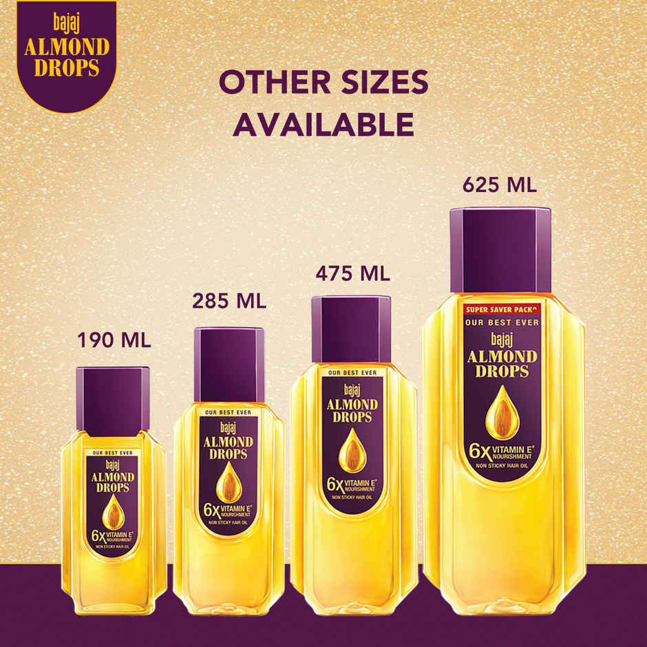 Bajaj Almond Drops Hair Oil | 6X Vitamin E & Almond Oil | Light & Non-Sticky | Hair Fall Control