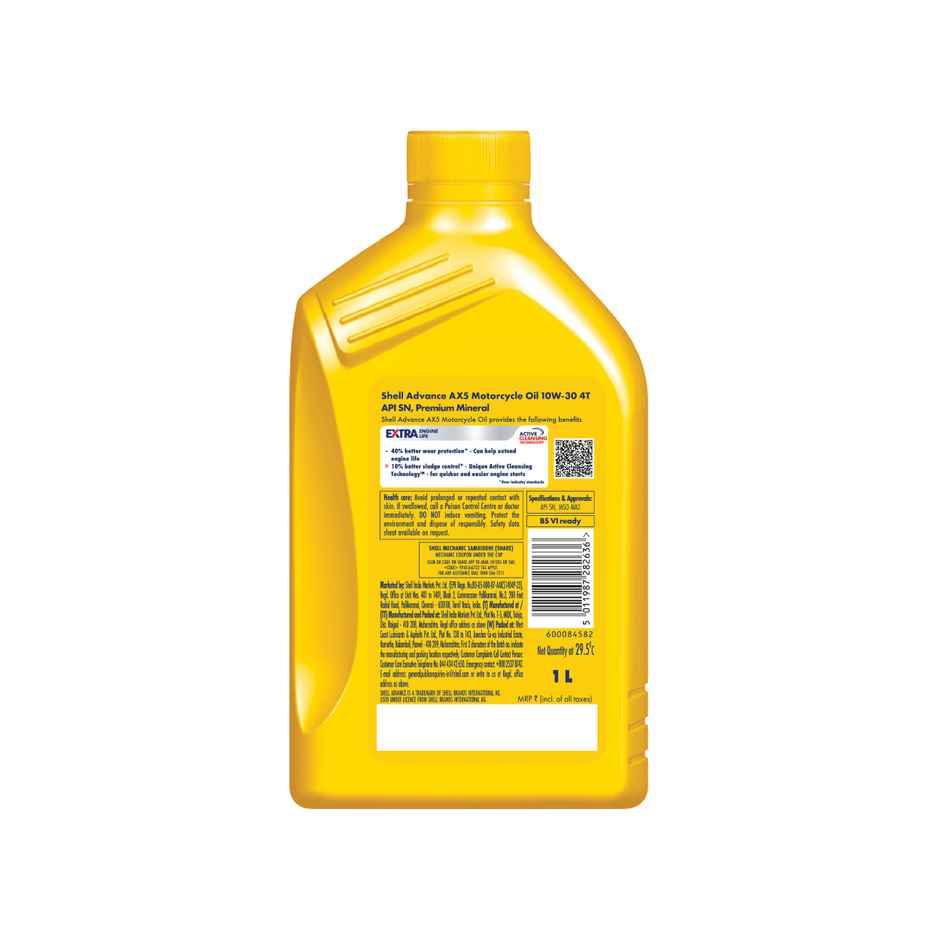 Shell Advance Ax5 10W-30 Api Sn Premium Mineral Motorbike Engine Oil (1l) & Vista Auto Care Battery Terminal Coating (150ml) Combo