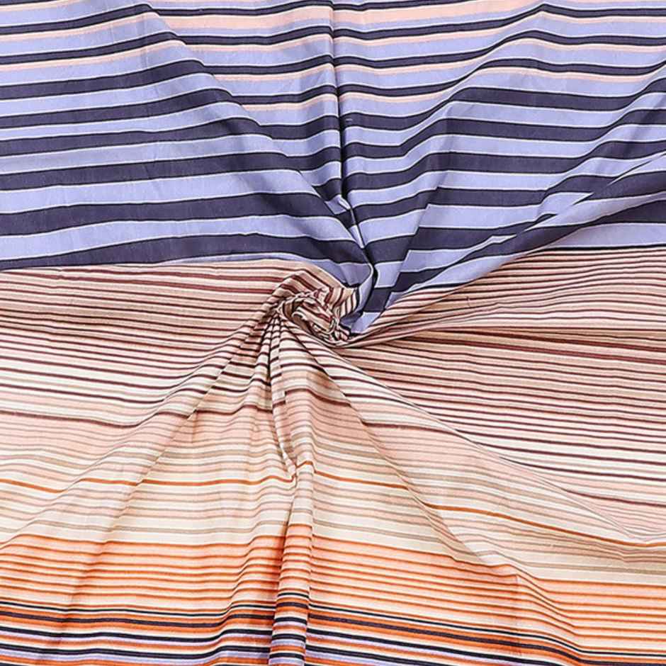 Status Value Double Multi Stripe Cotton Bedsheet | 79 x 87 in | Blue and Orange