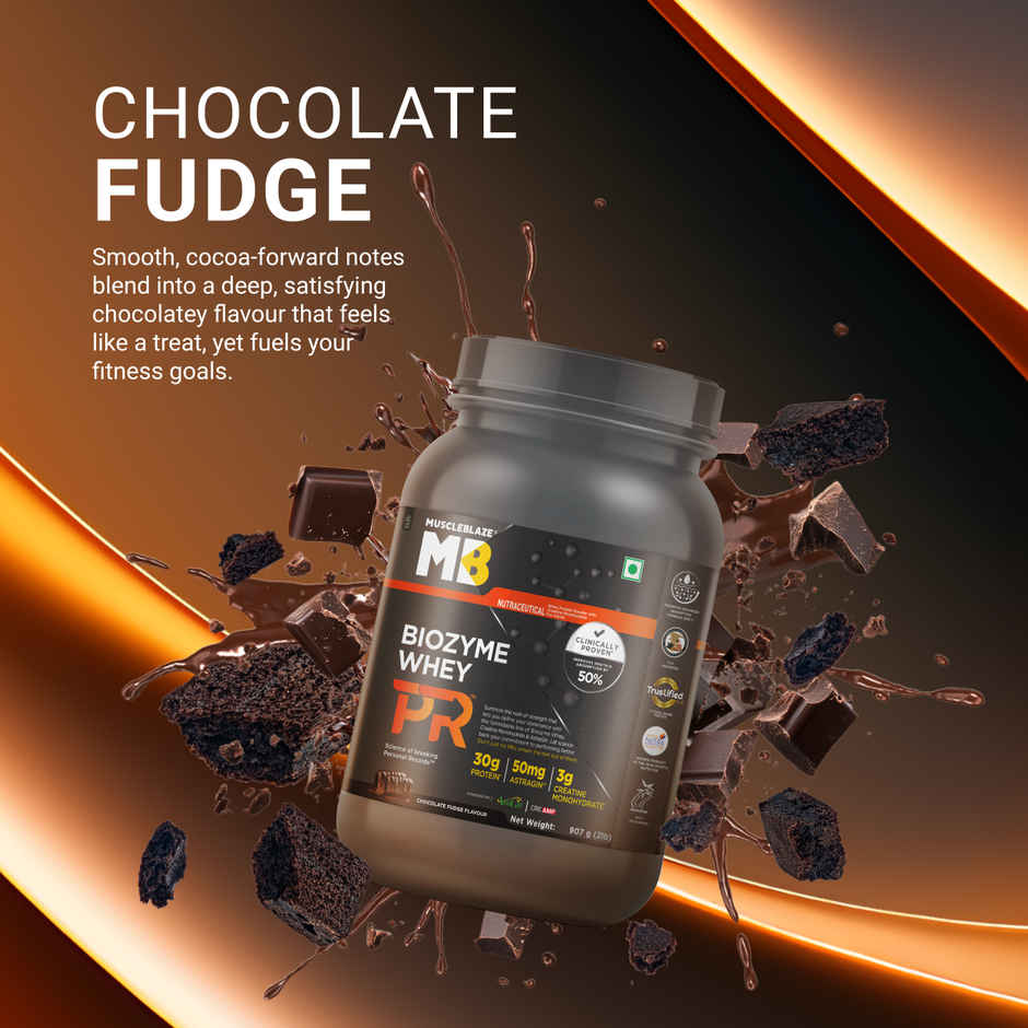 MuscleBlaze Biozyme Whey Protein Powder PR Chocolate Fudge 30 g Protein