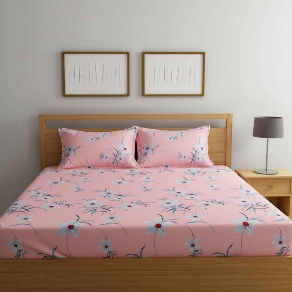 Status Double Microfibre Floral Bedsheet | Pink | 91 x 83 in