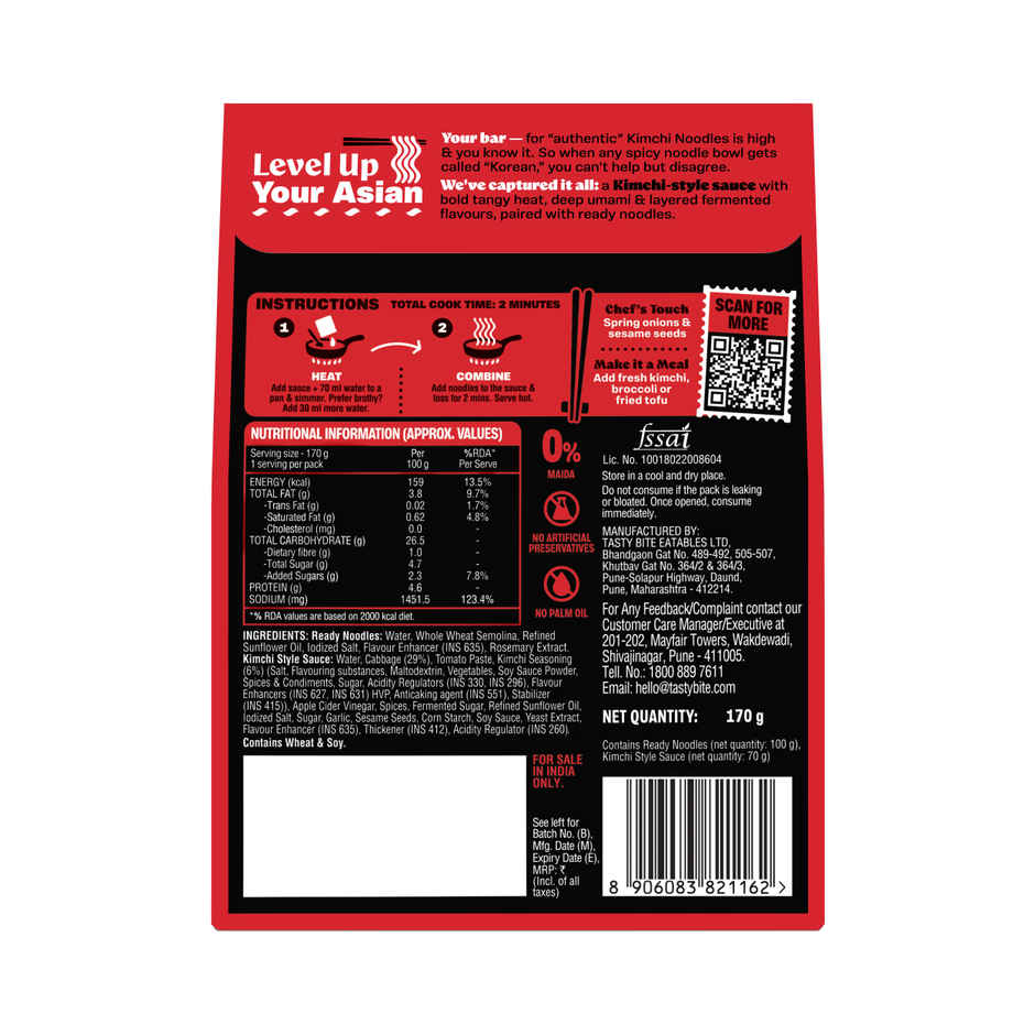 CHEFFIN Spicy Kimchi Noodle Kit | Kimchi Style Sauce | Ready in 2 Mins | No Artificial Preservatives