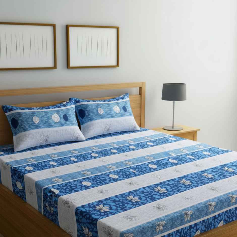 Status Cotton Feel Double Floral Bedsheet | Blue | 91 x 83 in