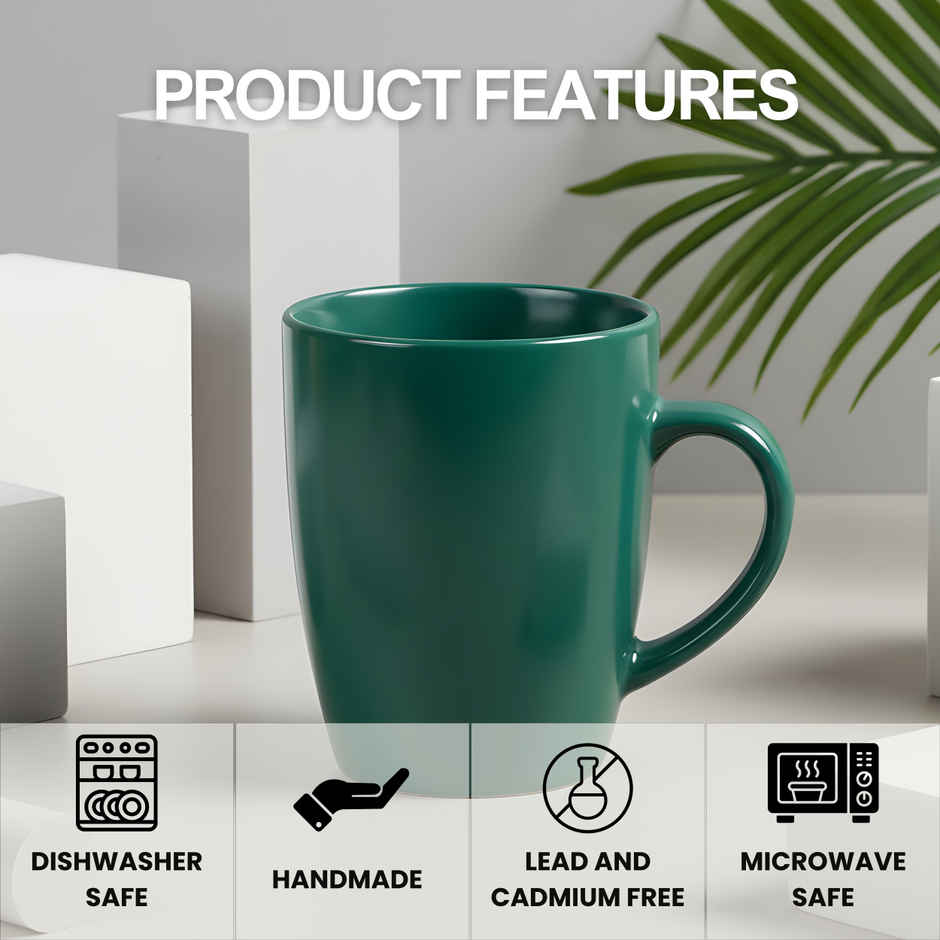 SAFFRON Glossy Dark Green Elegance Ceramic Mug | Green - 330 ml