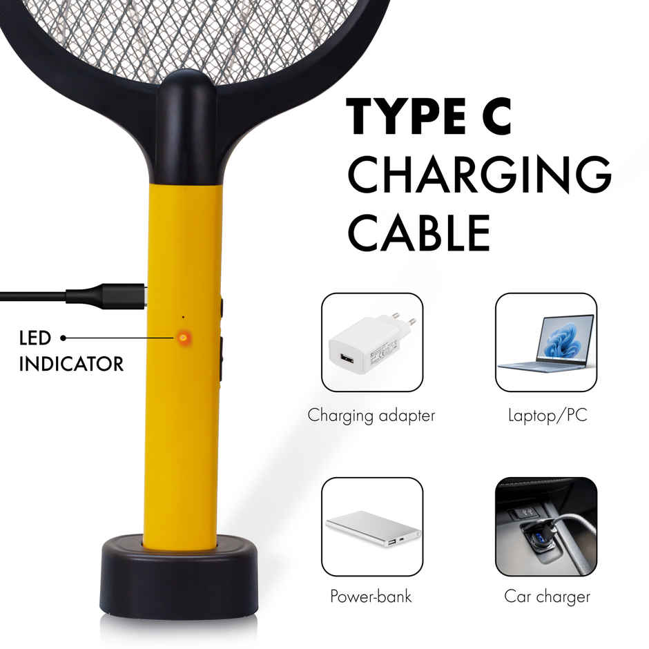 Killato Weird Wolf 2 In 1 Uv Light Mosquito Bat Racket Usb Type-C Charging, (Yellow-Black)