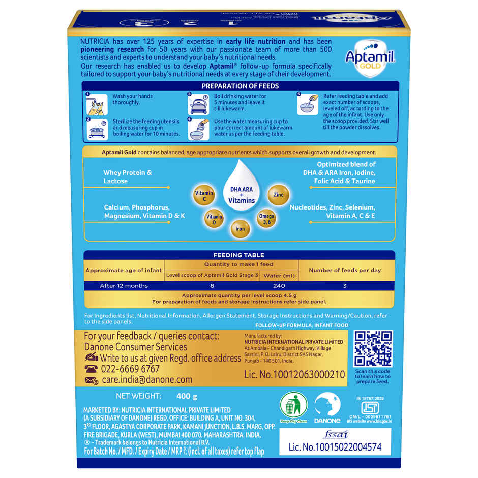Aptamil Gold 3 Follow up Infant Formula Powder | Stage 3 | After 12 months