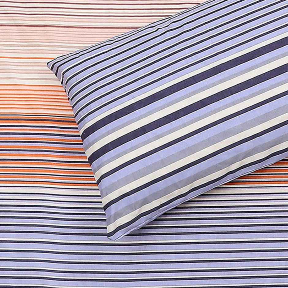 Status Value Double Multi Stripe Cotton Bedsheet | Blue and Orange