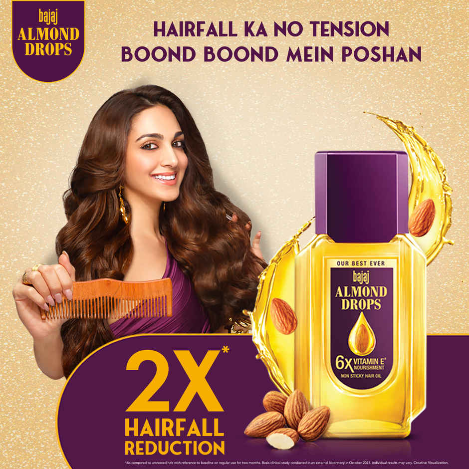 Bajaj Almond Drops Hair Oil | 6X Vitamin E & Almond Oil | Light & Non-Sticky | Hair Fall Control