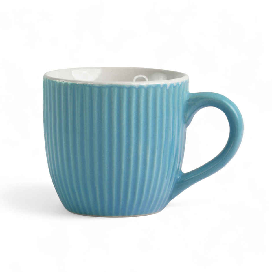 Saffron Ribbed Ceramic Cups | Sky Blue - 200 ml