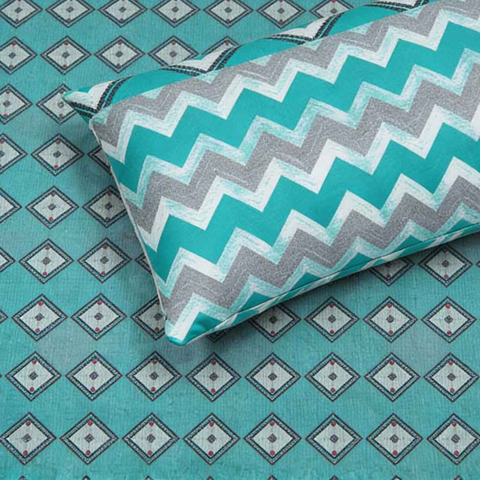 Status Cotton Feel Double Geometric Bedsheet | Green | 91 x 83 in