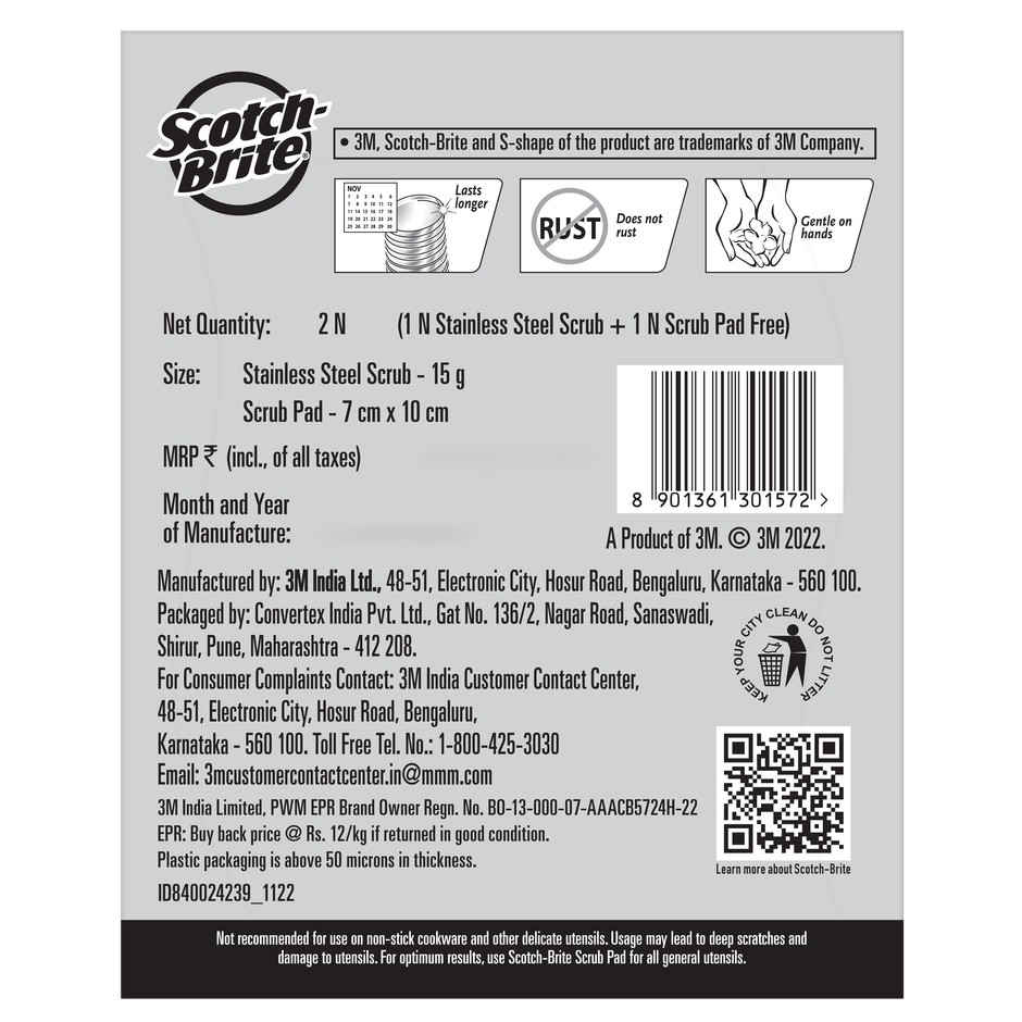 Scotch-Brite Scrub Pad and Steel Scrub Pad Combo (Green)