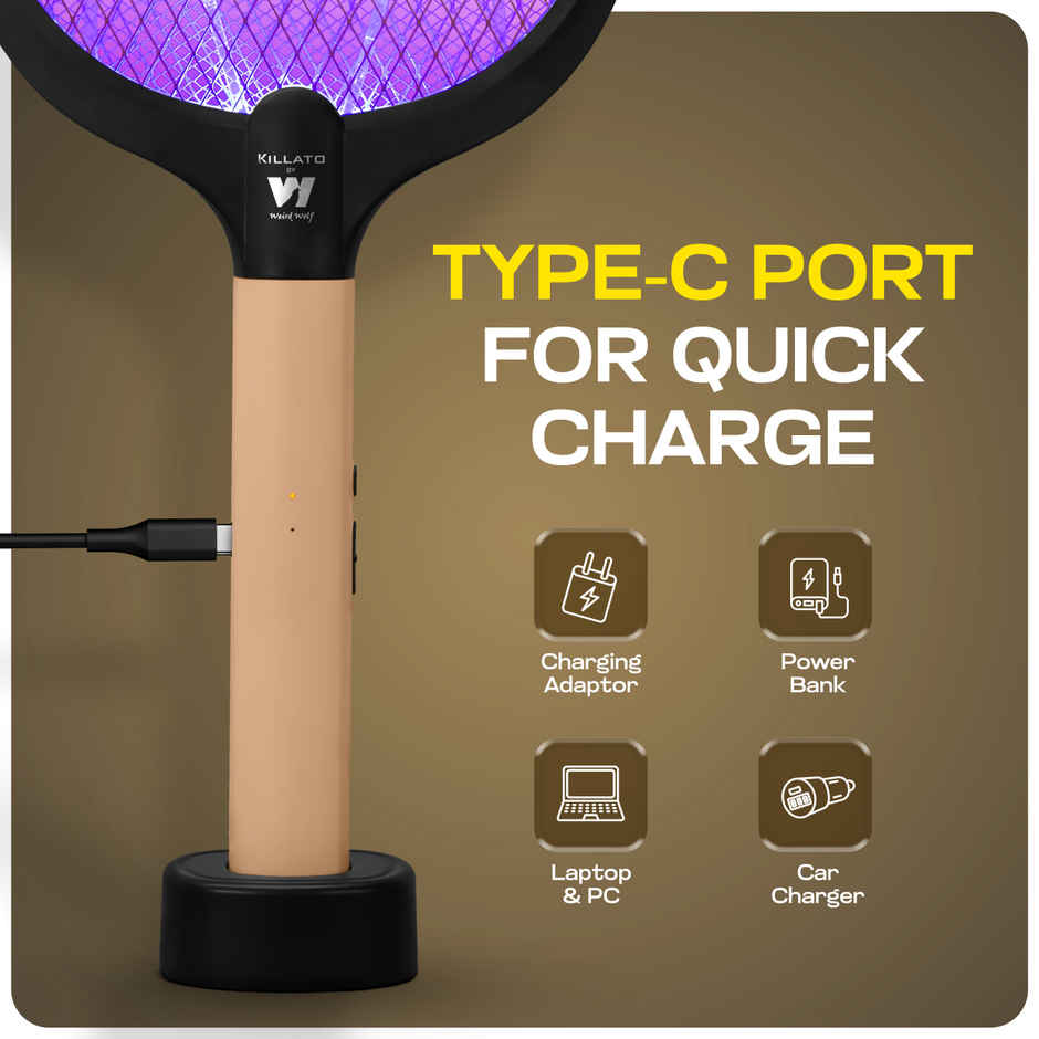 Killato Weird Wolf 2 In 1 Uv Light Mosquito Bat Racket Usb Type-C Charging, (Peach-Black)
