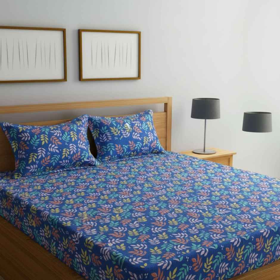 Status Value Double Cotton Floral Bedsheet | Blue