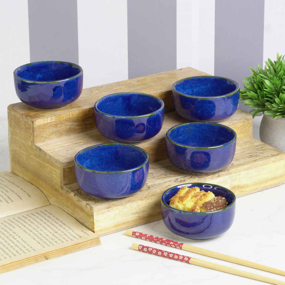 Capsicum Pattern Ceramic Bowl Set | Ocean Blue - 150 ml