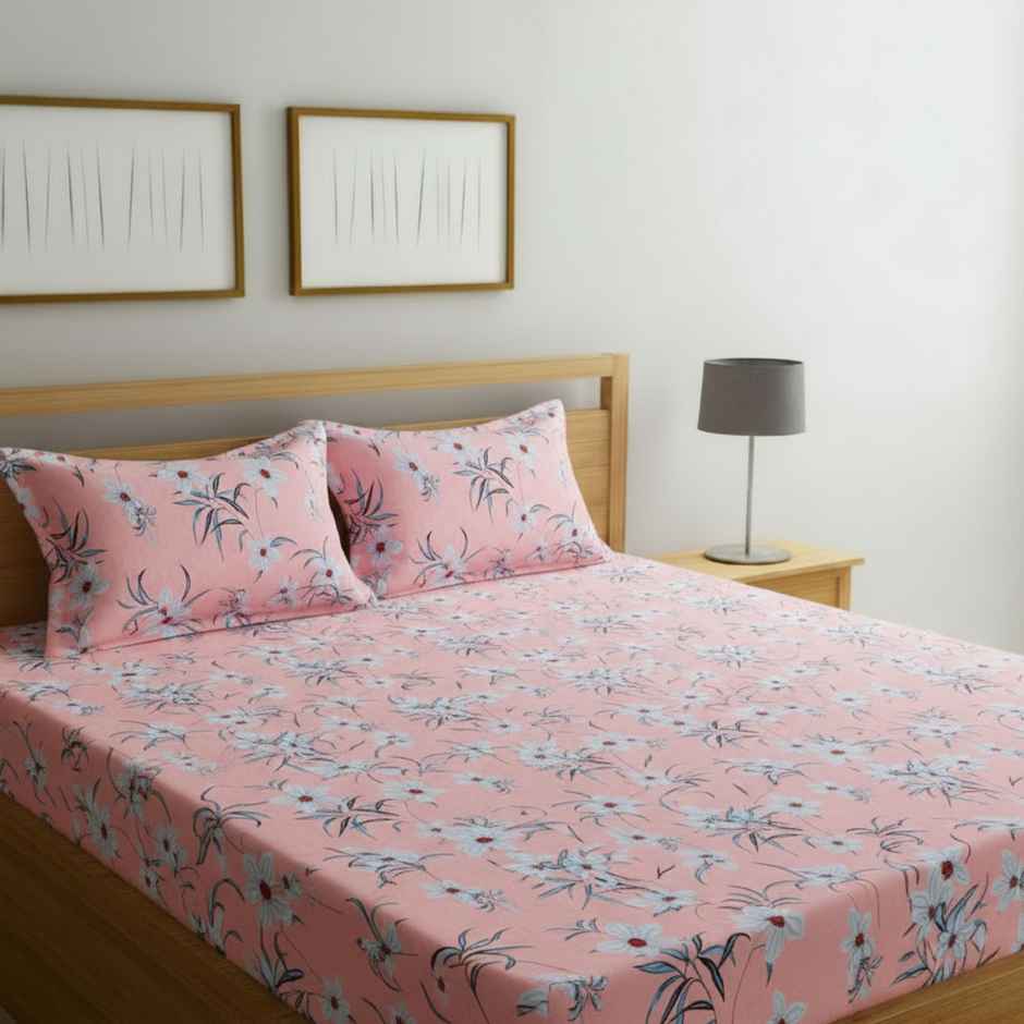 Status Double Microfibre Floral Bedsheet | Pink | 91 x 83 in