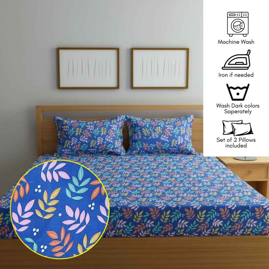 Status Value Double Cotton Floral Bedsheet | Blue