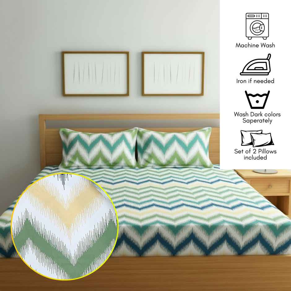 Status Cotton Feel Double Geometric Bedsheet | Multicolour | 91 x 83 in