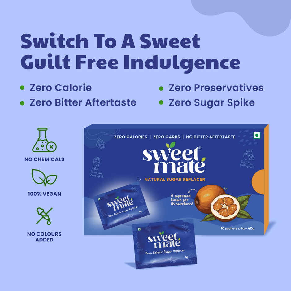 Sweetmate Monk Fruit Sweetener Sachets | Zero Calorie Sugar Substitute | Natural Sugar Replacement