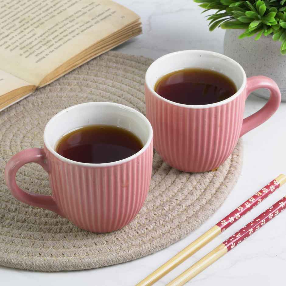 Saffron Ribbed Ceramic Cups | Blush Pink - 200 ml
