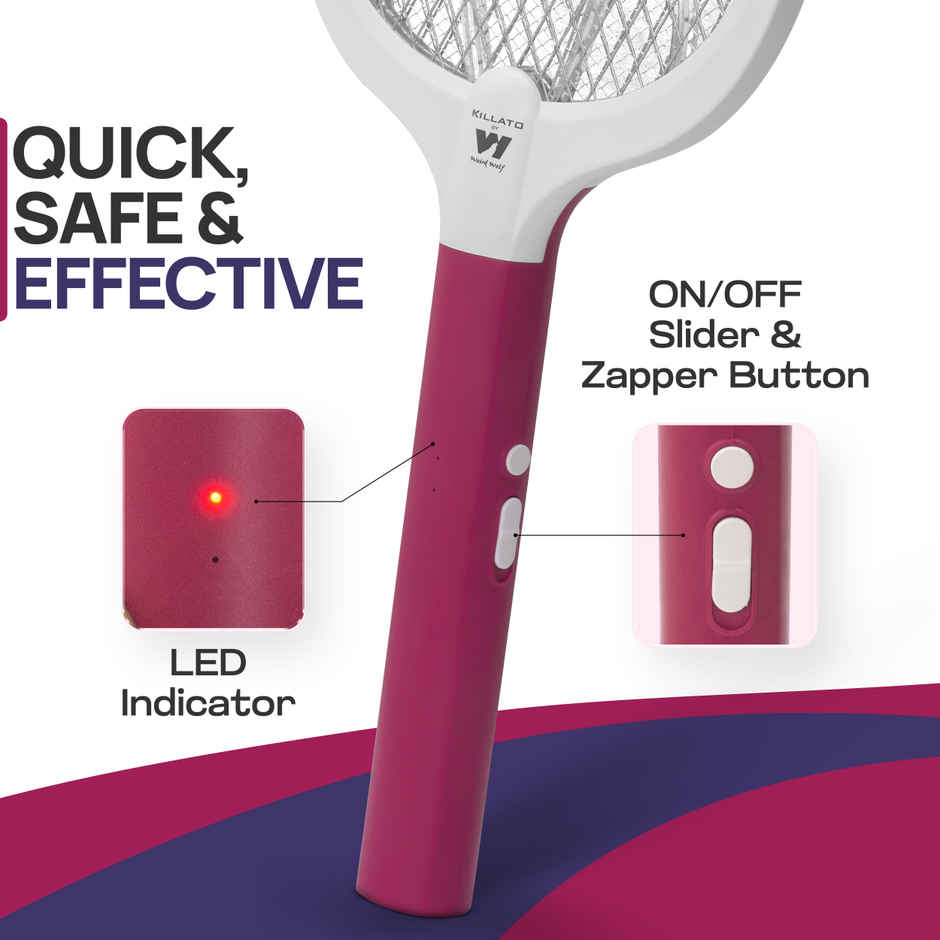 Killato Weird Wolf Heavy Duty Rechargeable Mosquito Racket Bat | Maroon