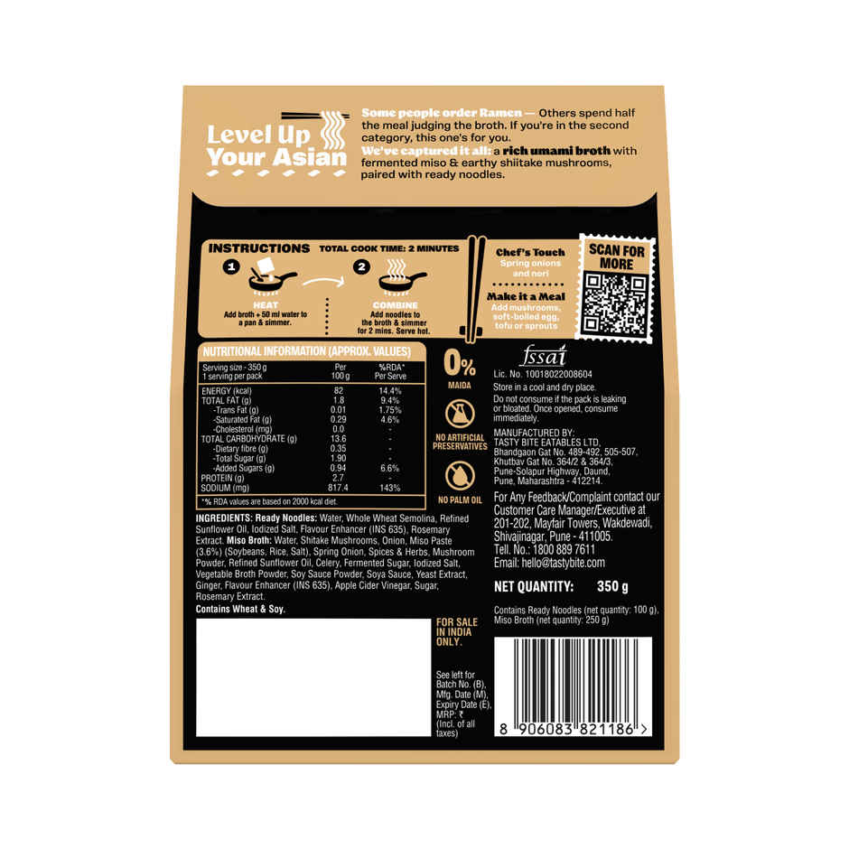 CHEFFIN Miso Ramen Noodle Kit | Miso Broth | Ready in 2 Mins | No Artificial Preservatives